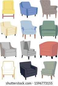 set of vector modern chair in colour by hand