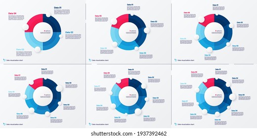 Set of vector modern circle chart infographic templates. 4-9 options.