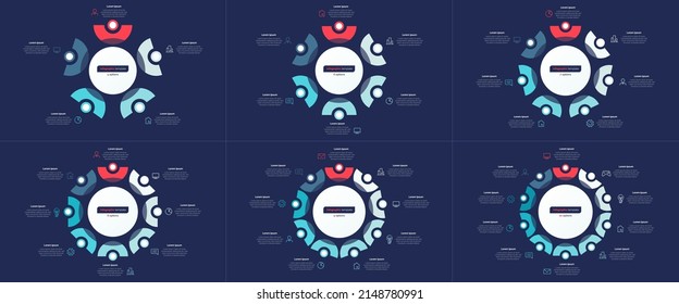 Set of vector modern circle chart infographic templates. 5-10 options.