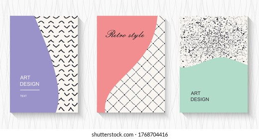 Set of vector modern colorful abstract covers with doodle texture. Can be used for your designs for business cards, invitations, gift cards, flyers, brochures, banners with a place for text.