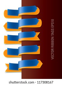 A set of vector modern colorful ribbon tags, two layered blue and yellow