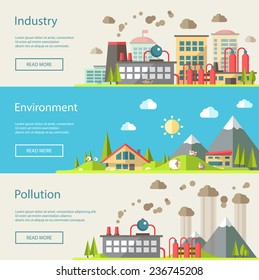 Set of vector modern flat design conceptual ecological illustrations