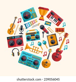 Set of vector modern flat design musical instruments and music tools icons