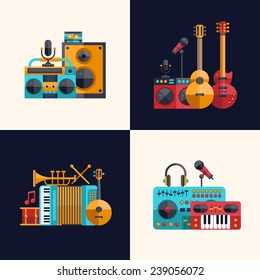 Set of vector modern flat design musical instruments and music tools icons