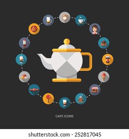 Set of vector modern flat design coffee-shop, cafe & bakery icons.