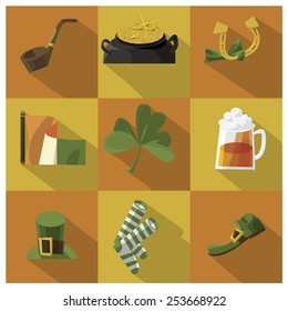 Set of vector modern flat design round corners icons on Happy Saint Patrick's Day