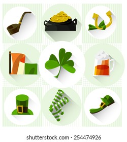 Set of vector modern flat design round corners icons on Happy Saint Patrick's Day