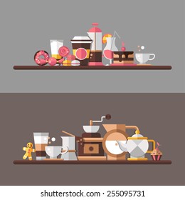 Set of vector modern flat design coffee-shop, cafe and bakery icons