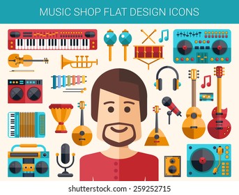 Set of vector modern flat design musical instruments and music tools icons