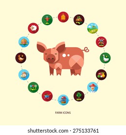 Set of vector modern flat design  farm and agriculture icons and elements