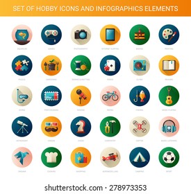 Set Of Vector Modern Flat Design Hobby Icons And Infographics Elements