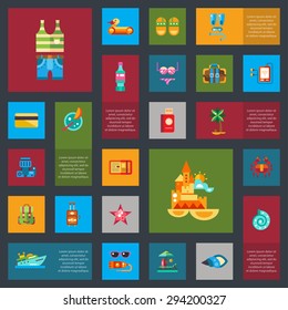 Set of vector modern flat design seaside travel vacation icons and infographics elements
