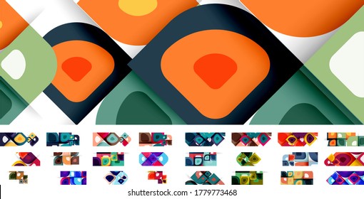 Set of vector modern geometric abstract backgrounds with repeating abstract round shapes patterns and shadow effects