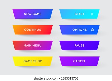 Set of Vector Modern Gradient App or Game Buttons. Trendy gradient colors with shadows. 