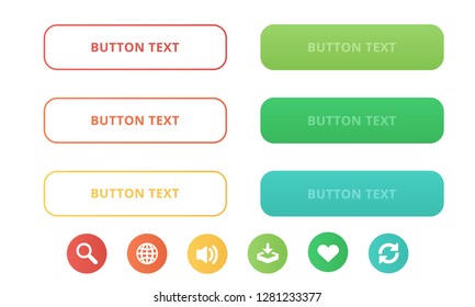 Set of vector modern gradient colors buttons. icon white