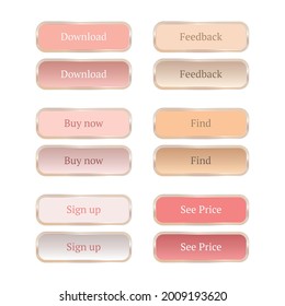 Set of vector modern horizontal web buttons for beauty and fashion websites. Creamy pastel colors, vector illustration with editable graphic styles.