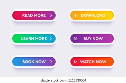 Set of vector modern material style buttons. Different gradient colors and icons on white forms with shadows. - Shutterstock ID 1115330054