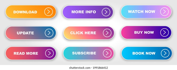 Set of vector modern material style buttons. Different colors of elements and icons. Big buttons collection. Templates for website. Web UI, UX icons. Vector illustration
