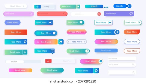 Set of vector modern material style buttons. Different colors of elements and icons. Design elements for website or app.  Flat minimalist buttons with color shadows for website, apps, ui