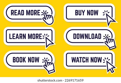 Set of vector modern material style buttons. Different gradient colors and icons on white forms with shadows. Vector illustration