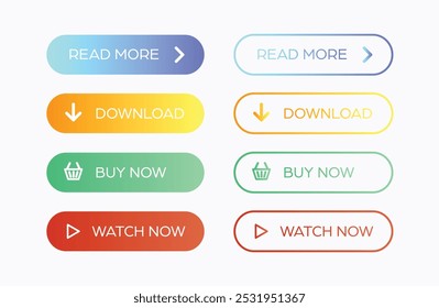 Set of vector modern material style buttons. Different gradient colors and icons on oval forms . Menu buttons in an online store 