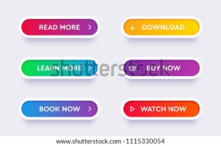 Set of vector modern material style buttons. Different gradient colors and icons on white forms with shadows. Stockfoto © 