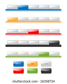 Set of vector modern navigation tabs aqua style web 2.0. Different colors, editable, sample menu.