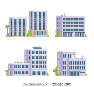 Set of vector modern Office Building with diverse architecture. Elements for city illustration