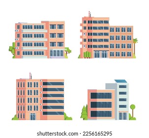 Set of vector modern Office Building with diverse architecture. Elements for city illustration