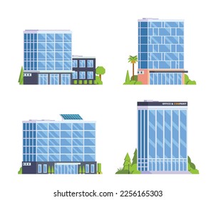 Set of vector modern Office Building with diverse architecture. Elements for city illustration