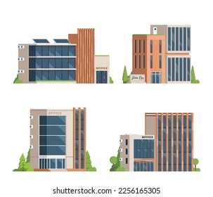 Set of vector modern Office Building with diverse architecture. Elements for city illustration