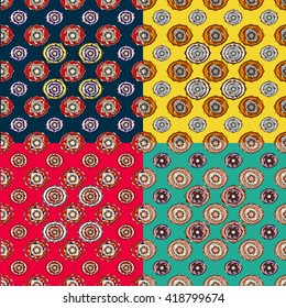 Set of vector modern seamless colorful geometry patterns, color abstract geometric background, pillow multicolored print, texture, fashion design