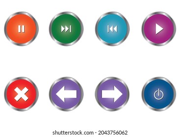Conjunto de botones de estilo moderno vectorial. Diferentes colores de botón redondo. Reproducir botones web o de aplicación