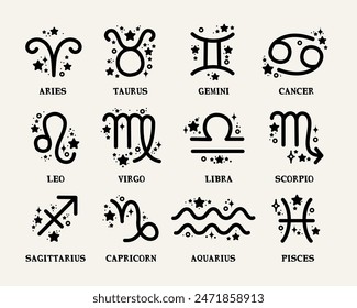 Set of vector modern style zodiac signs collection