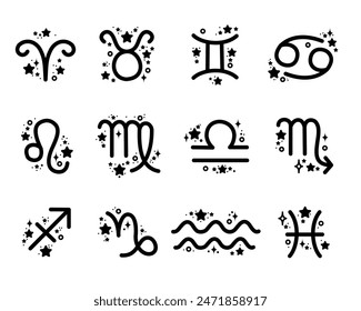Set of vector modern style zodiac signs collection