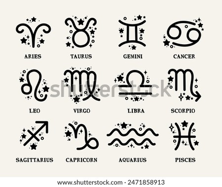 Set of vector modern style zodiac signs collection