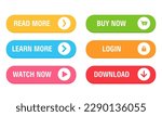 Set of vector modern trendy buttons. Trendy colors on white background. Read more, learn more, buy now, download, watch now, login colorful button set