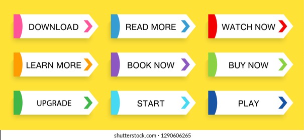 Set vector modern trendy buttons. Bright Colored buttons for websites and banners on yellow background. Flat style.