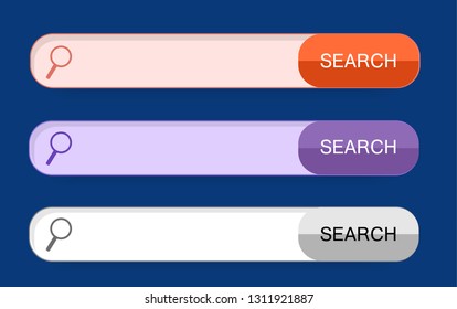 Set vector modern trendy buttons search. A magnifying glass icon and a field to enter a request for a website on dark background.. Flat style