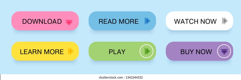 Set vector modern trendy buttons isolated. Colored rectangular buttons in different States. Simple, mouse over, button pressed. Flat style.