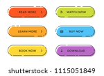 Set of vector modern trendy flat buttons. Different colors of main shapes and icons with black outline frames.
