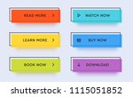 Set of vector modern trendy flat buttons. Different colors of main shapes and icons with black outline frames.
