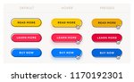 Set of vector modern trendy flat buttons with different states. Different colors of main rounded shape with black oval outline frames.
