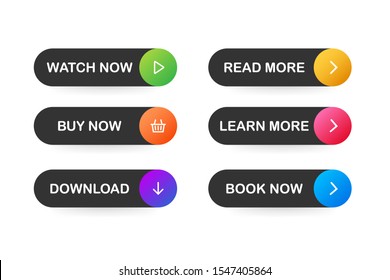 Set of vector modern trendy flat buttons. Different colors of main shapes.