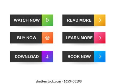 Set of vector modern trendy flat buttons. Different colors of main shapes.
