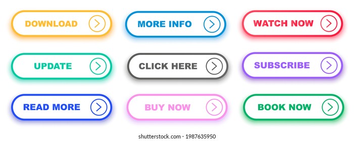 Set of vector modern trendy flat buttons. Different colors of main shapes.