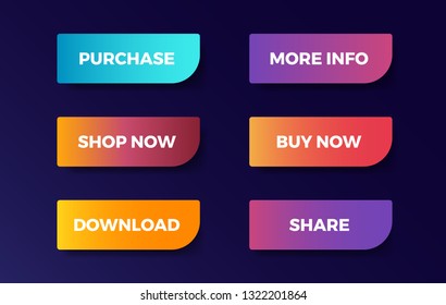 Set of vector modern trendy neon line buttons. Different gradient colors. Purchase. More Info. Shop Now. Buy Now. Download. Share.