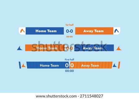 Set of vector modern TV banner for sports broadcasting in orange and blue colors