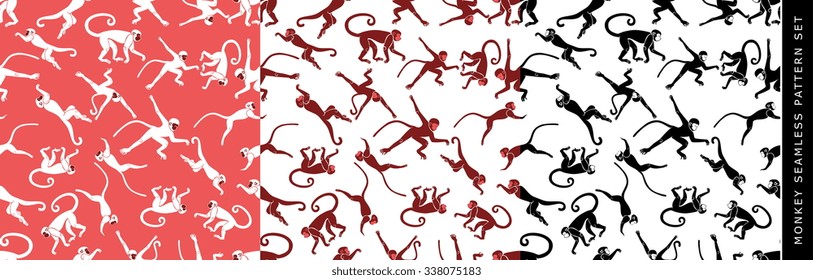 Set of vector monkey seamless patterns for new year design