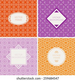 Set of Vector mono line frame on red,orange and violet background. Perfect for greeting cards, wedding invitations, retro parties. Retro frames. Vector labels and badges